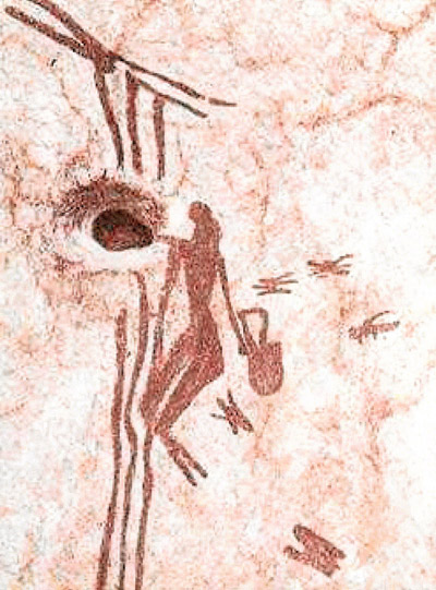 Höhlenzeichnung in Spanien vom Honigholen, ca. 12.000 Jahre alt